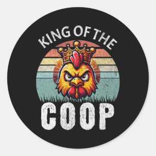 Sticker Rond Roi Rétro De La Coop Angry Daddy Pères De Poulets