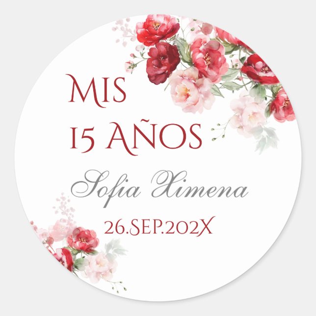 Sticker Rond Rojo floral Quinceañera (Devant)