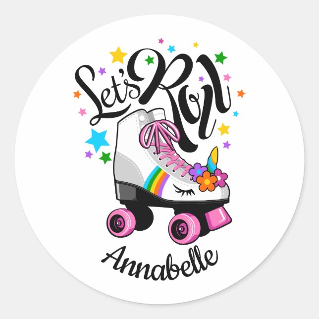 Sticker Rond Roll Unicorn Roller patinage fille (Devant)