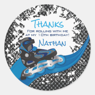 Sticker Rond Roller Blade Grunge Blue Anniversaire