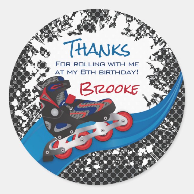 Sticker Rond Roller Blade Grunge Red Anniversaire (Devant)