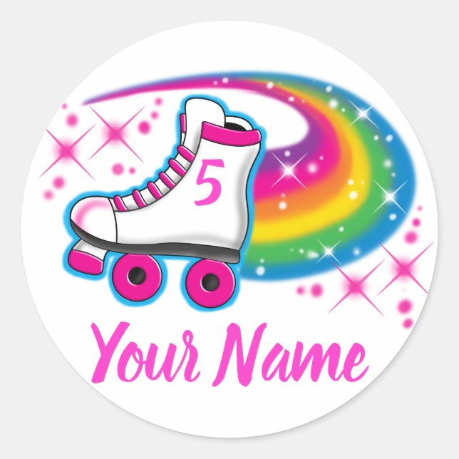 Sticker Rond Roller Skate Rainbow Sparkle Anniversaire Fille N' (Devant)
