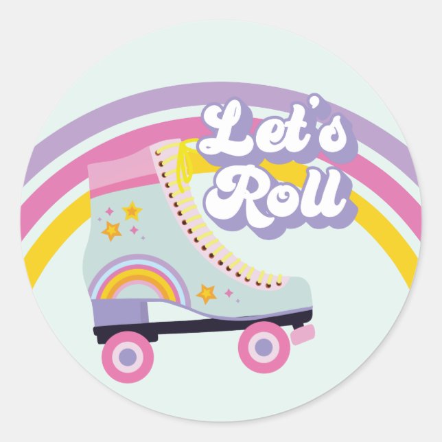 Sticker Rond Roller skate Retro Rainbow Anniversaire (Devant)