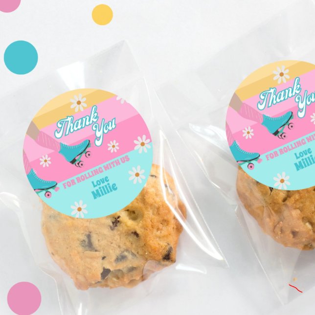 Sticker Rond Roller skate Retro Rainbow fête d'anniversaire (Créateur téléchargé)