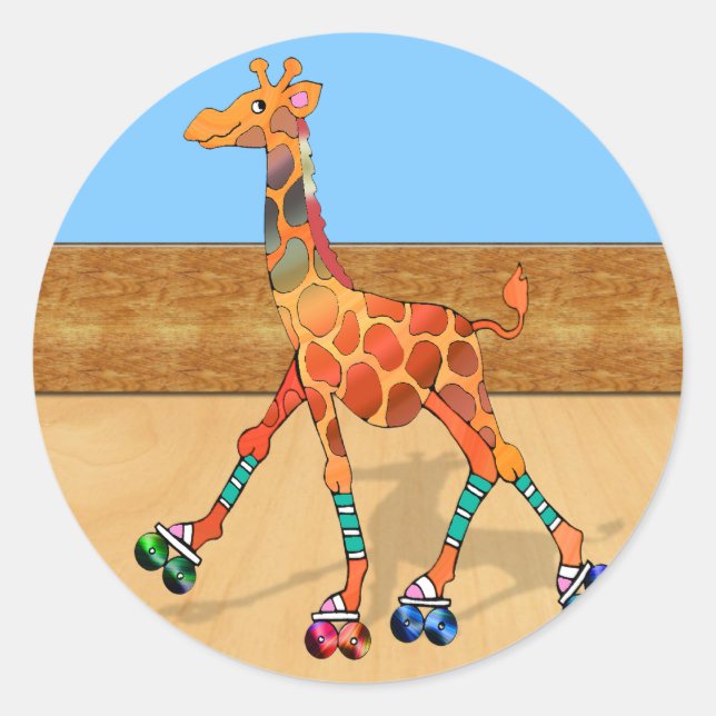 Sticker Rond Roller Skating Giraffe à la patinoire (Devant)