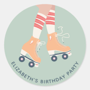 Sticker Rond Roller Skating Girls Fête d'anniversaire