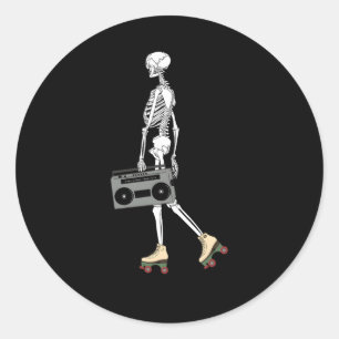 Sticker Rond Roller Skating Halloween Skeleton Années 90