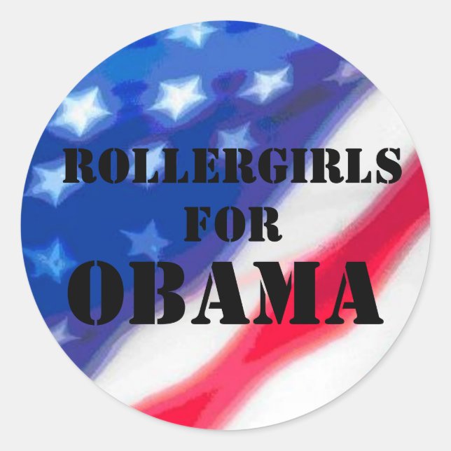 Sticker Rond Rollergirls Pour Obama - Crayon & Drapeau (Devant)