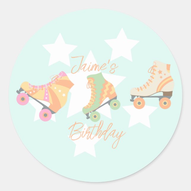 Sticker Rond Rollerskate Anniversaire Pastel Stars (Devant)