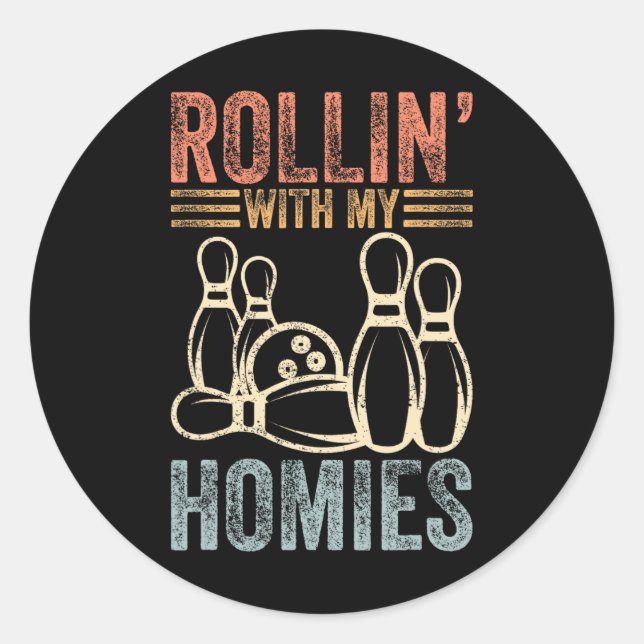 Sticker Rond Rollin Avec Mes Hommes Retro Bowling 6 (Devant)