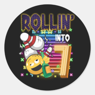 Sticker Rond Rollin en 7 Bowling Anniversaire fête 7e Anniversa