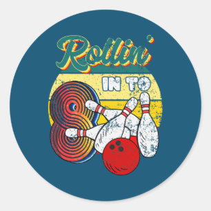 Sticker Rond Rollin en 8 Bowling Anniversaire fête 8 Anniversai