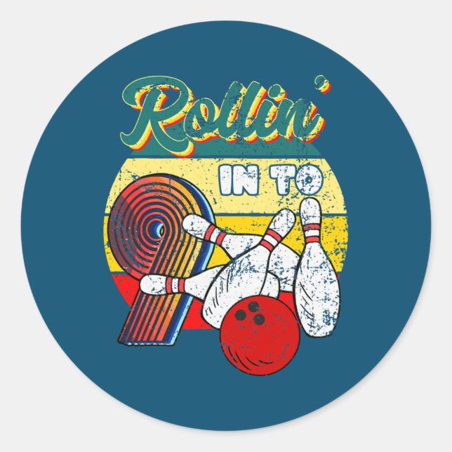 Sticker Rond Rollin en 9 Bowling Anniversaire 9 Anniversaire (Devant)