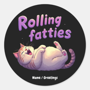 Sticker Rond Rolling Fatties Chat Mème Drôle & Cute Chonk Chats