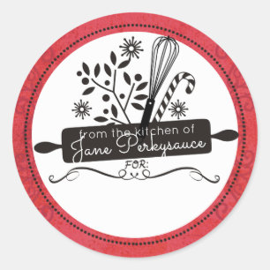 Sticker Rond Rolling pin whisk Noël de la cuisine de