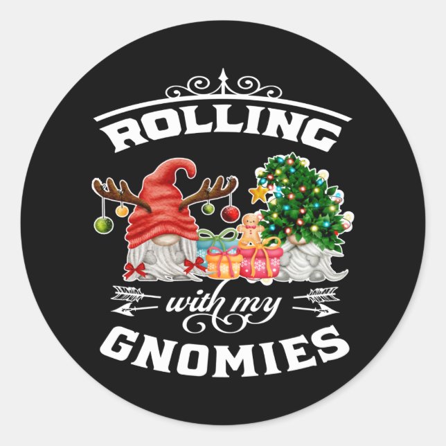 Sticker Rond Rolling With My Gnomies Christmas Gnomes (Devant)