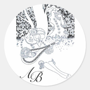 STICKER ROND ROMANCE /ROMANTIQUE AMATEURS DE MONOGRAMME BLANC N