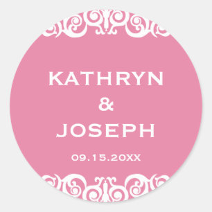 Sticker Rond Romance rose Victorian scroll mariage en faveur ét