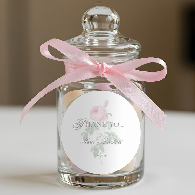 Sticker Rond Romantic Chic French Rose Botanical Wedding (Créateur téléchargé)