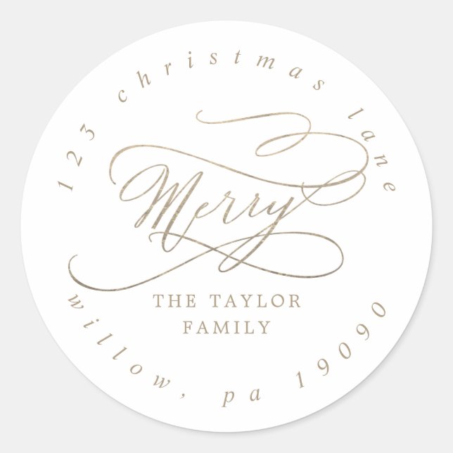 Sticker Rond Romantic Gold Merry Circulaire Adresse de retour (Devant)