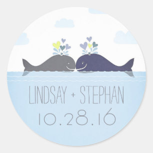 Sticker Rond Romantic Ocean Whale Couple Mariage