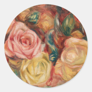 Sticker Rond Romantic red and pink roses Pierre Auguste Renoir