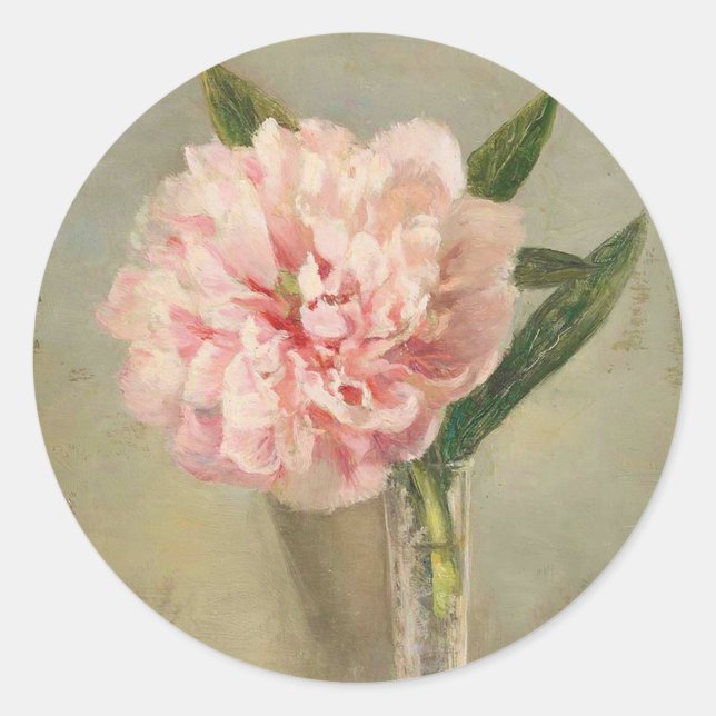 Sticker Rond Romantic soft pink peony in vase (Devant)