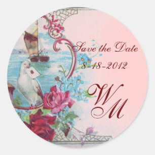 Sticker Rond ROMANTICA MONOGRAM, Enregistrer la date, rose