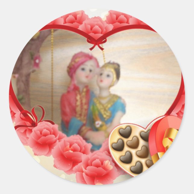 Sticker Rond Romantique Amour Coeur Art Imprimer (Devant)