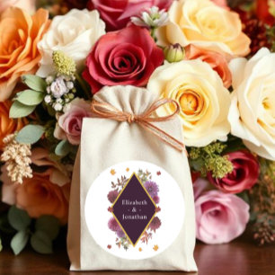 Sticker Rond Romantique Automne Dahlia Mariage