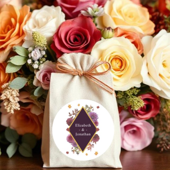 Sticker Rond Romantique Automne Dahlia Mariage (Créateur téléchargé)
