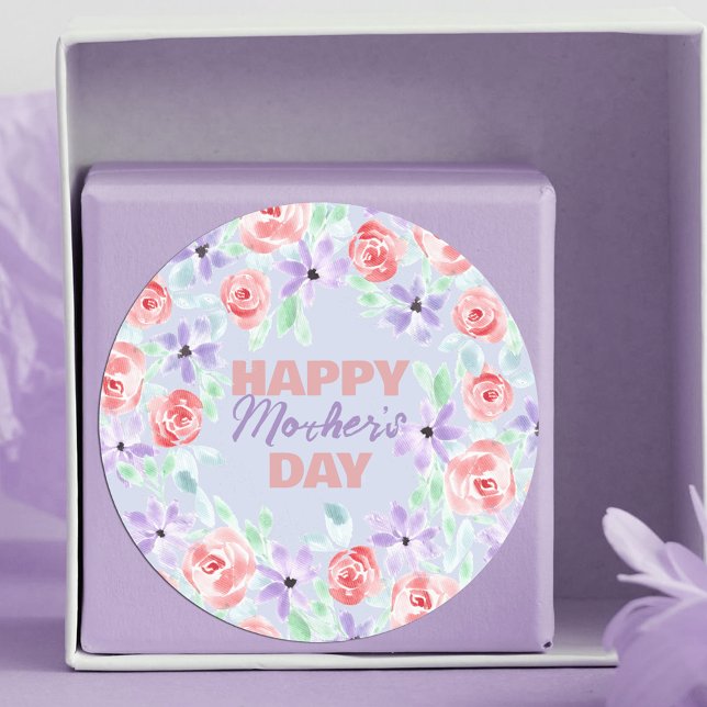 Sticker Rond Romantique Charme Violet Lavande Rouge Fête des Mè (Créateur téléchargé)