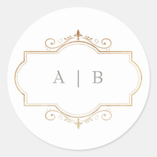 Sticker Rond romantique classique or monogramme sauge vert mari