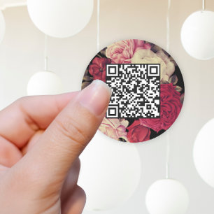 Sticker Rond Romantique Moody Floral QR Code noir