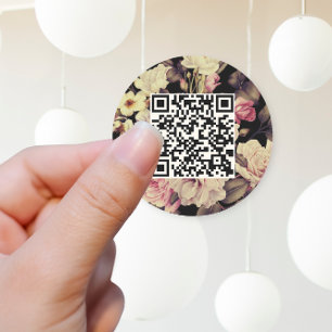 Sticker Rond Romantique Moody Floral QR Code noir