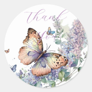 Sticker Rond Romantique papillon lilas merci