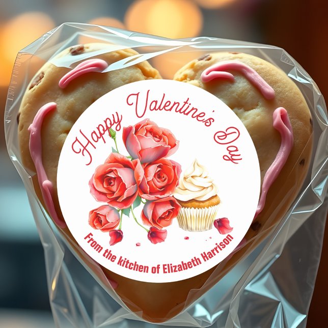 Sticker Rond Romantique Red Roses Cupcake Saint Valentin Cuisso (Créateur téléchargé)