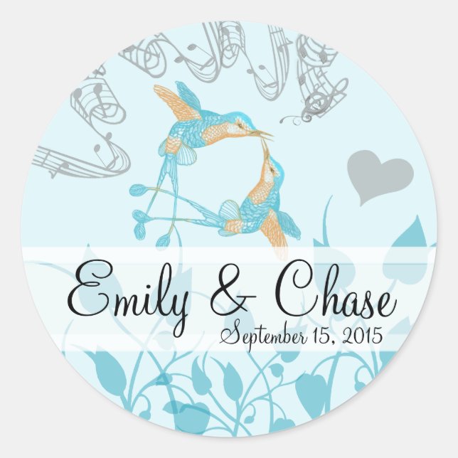 Sticker Rond Romantique rustique Colibri Kiss Amour OiseauMaria (Devant)