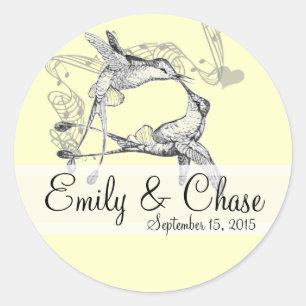 Sticker Rond Romantique rustique Colibri Kiss Amour OiseauMaria