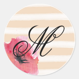 Sticker Rond Romantique Simple Stripes Floral Monogramme Script