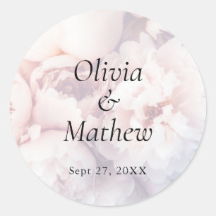 Sticker Rond Romantique violet pivoines et Mariage Rose