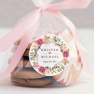 Sticker Rond rond classique de mariage avec couronne florale r
