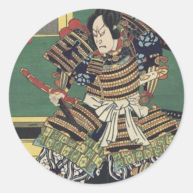 Sticker Rond ronin knight japonais ukiyo-e samurai guerrier (Devant)