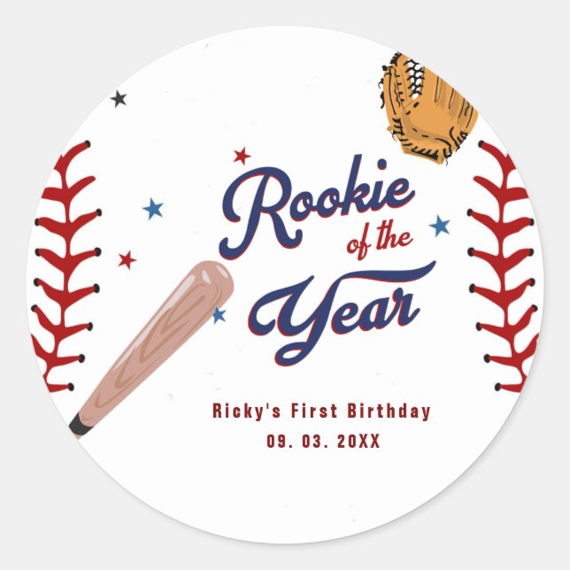 Sticker Rond Rookie de baseball de l'année Baseball 1er anniver (Devant)