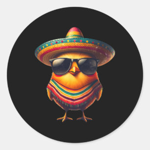 Sticker Rond Rooster Mexicain Cinco De Mayo Poulet Amant Drôle