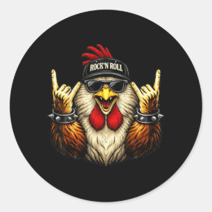 Sticker Rond Rooster Rock On Musique Heavy Metal Cadeaux Drôles
