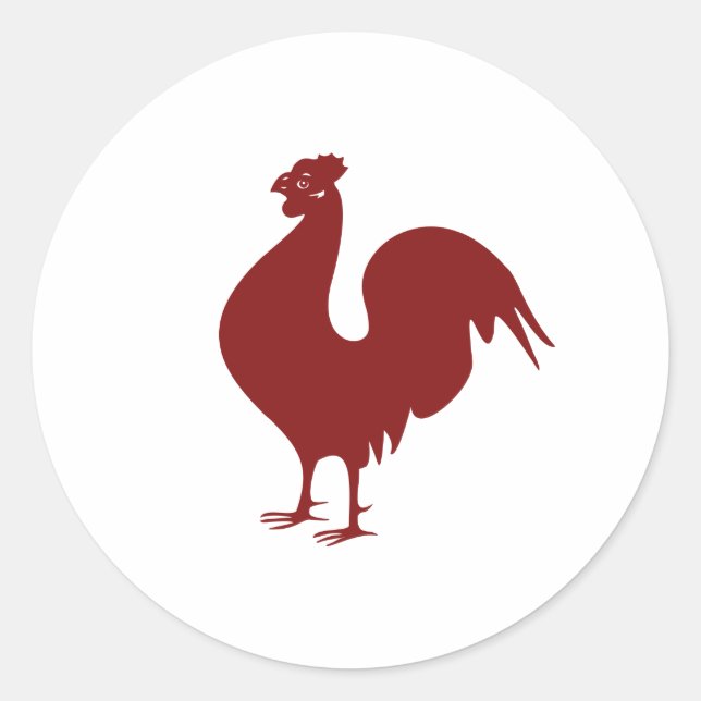 Sticker Rond Rooster rouge Adapté d'une illustration antique (Devant)