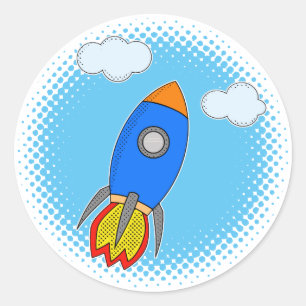 Sticker Rond Roquette De Dessin Dans Le Ciel Bleu Halftones