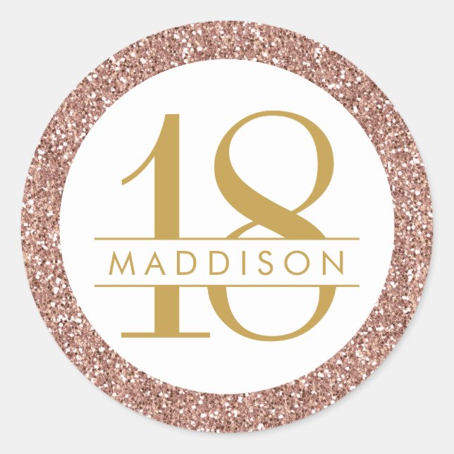 Sticker Rond Rose 18e anniversaire Custom Age Nom Rose Gold Fav (Devant)