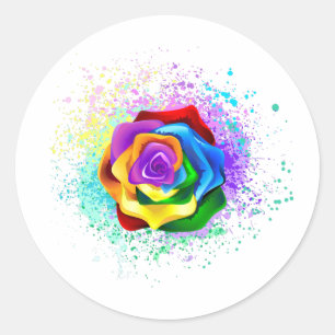 Sticker Rond Rose arc-en-ciel coloré